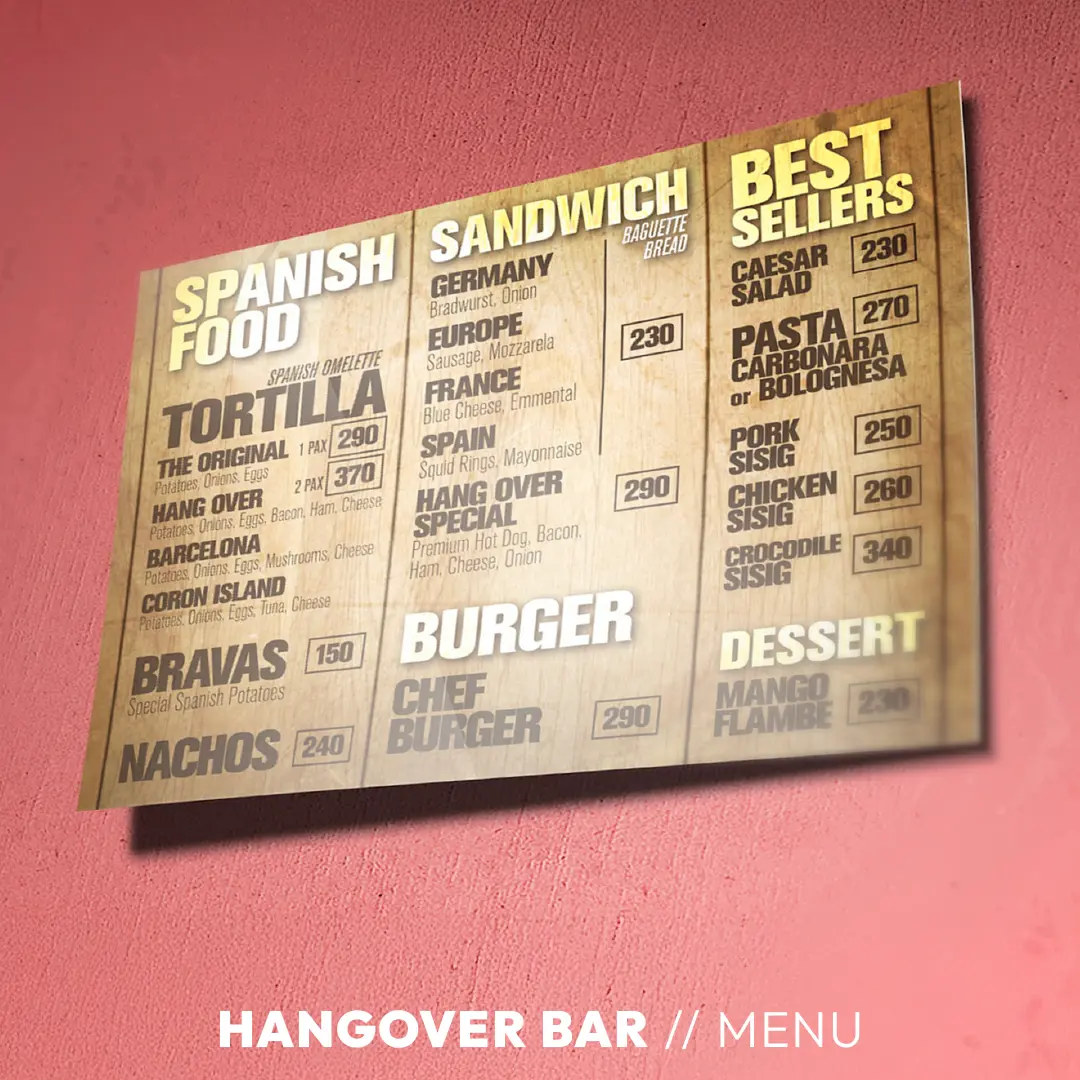 Hangover Bar - Menu